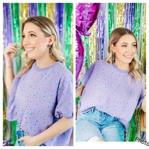 Queen Of Sparkles Purple Rhinestone Sweater Top Large Women